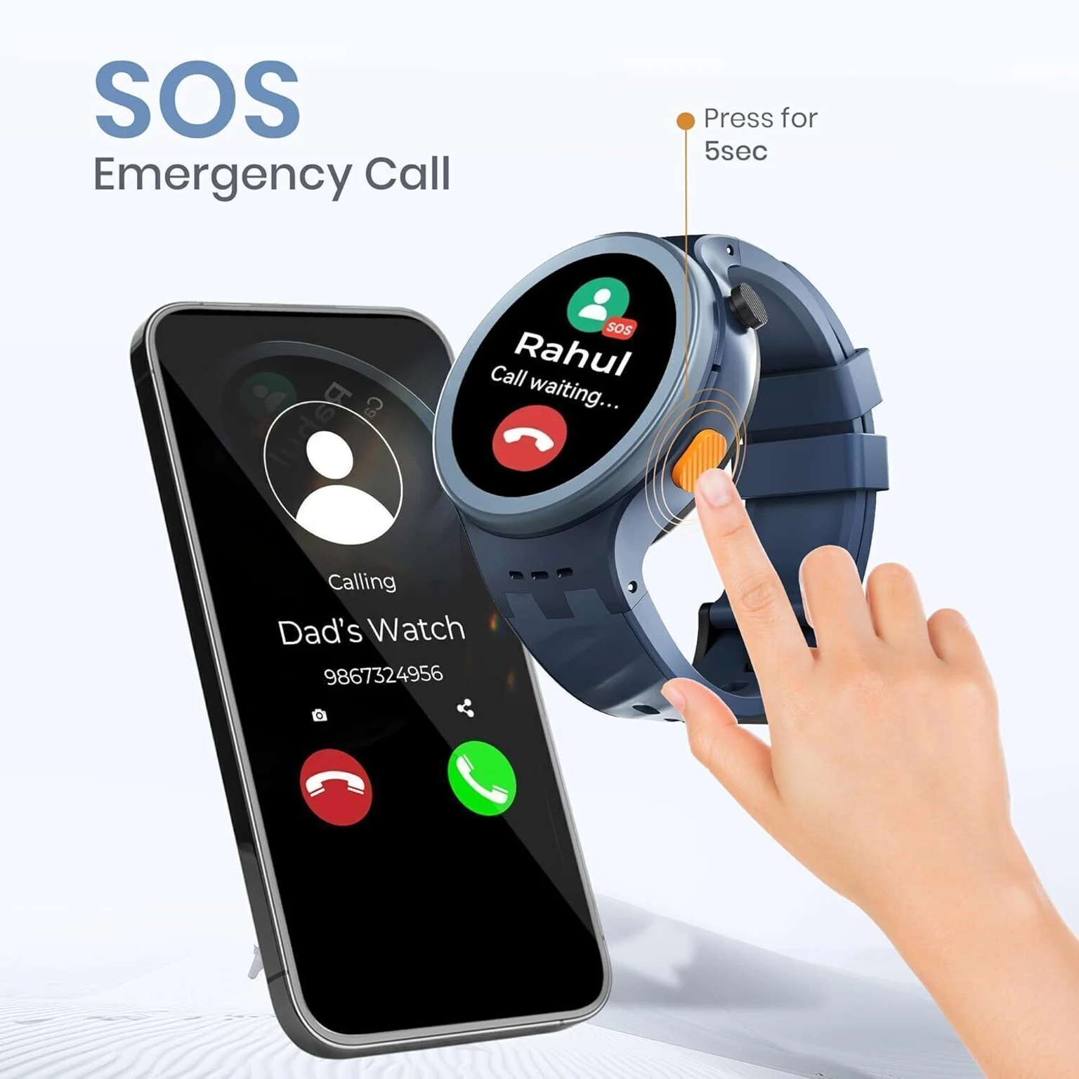AGEasy Protec Fall Detection Smartwatch for Seniors with 4G LTE Calling, SOS Button for Emergencies, 1.28” AMOLED Display, IP68 Water Resistance, Pill Reminder & One Full Day Battery Life - 2