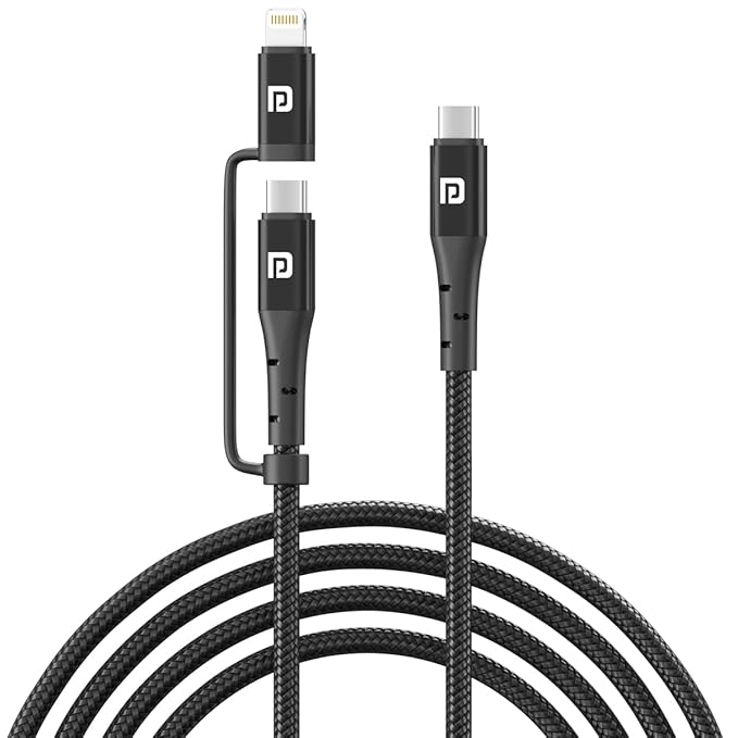 Portronics Konnect J6 Dual Output 60W Cable (Type C to 8 PIN + Type C), Nylon Braided, Fast Data Sync - 0