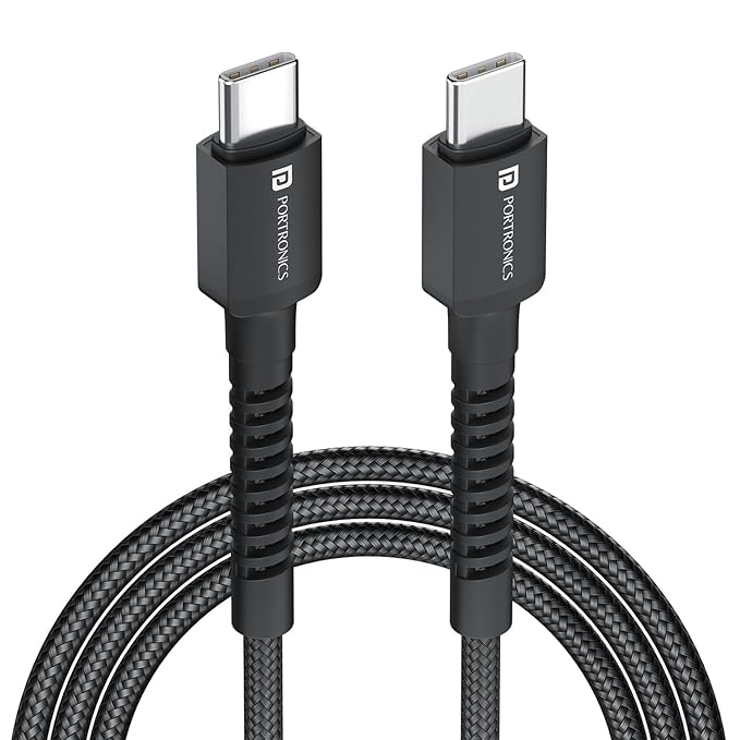 Portronics Konnect X 60W Type C to Type C Unbreakable Nylon Braided Cable, 1M Fast Charging Cable - 0