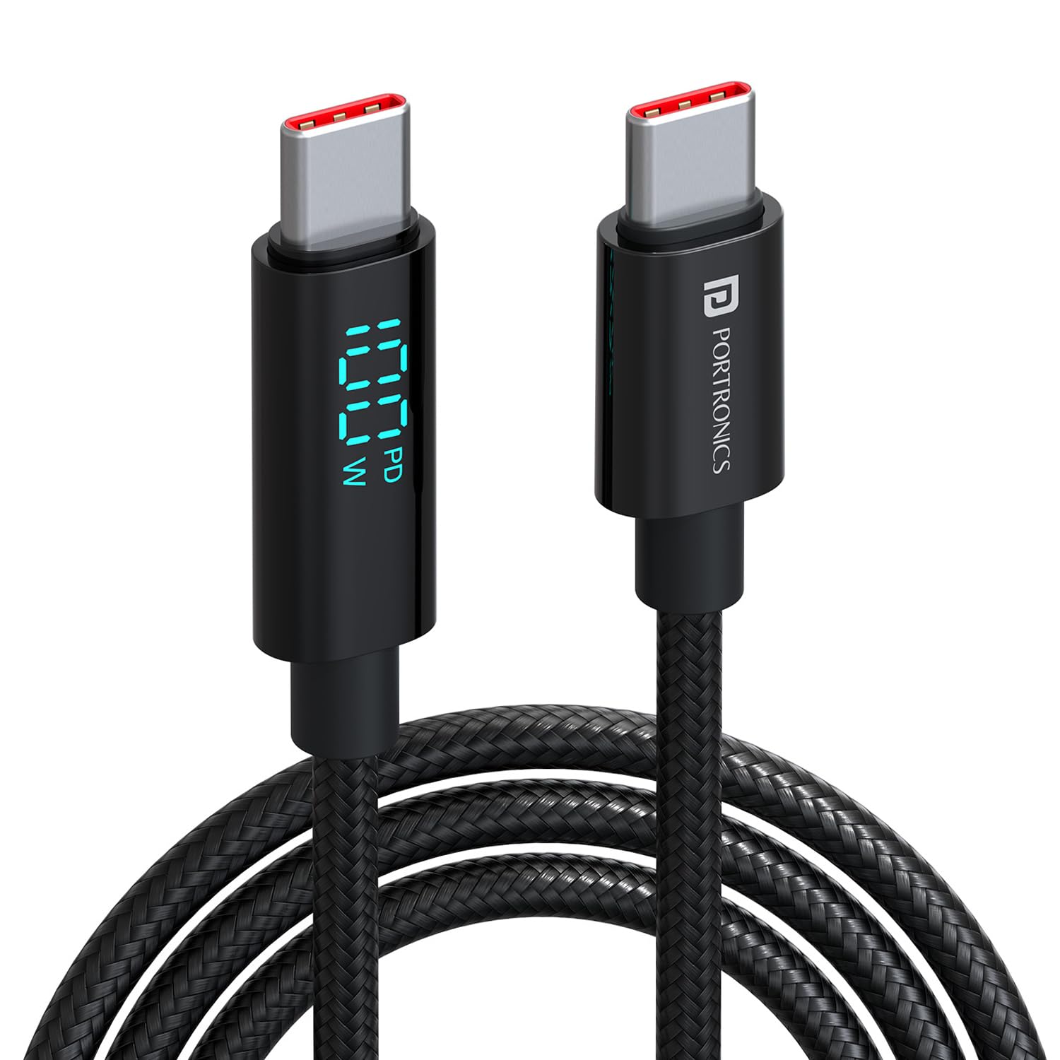 Portronics Konnect View 100W Type C to Type C Cable with LED Display with 5A Max Output 2 meter - 0