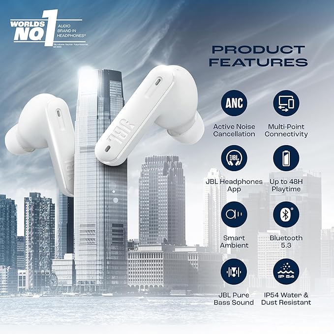 JBL Tune Beam In Ear Wireless TWS Earbuds with Mic, ANC Earbuds, Customized Extra Bass with Headphones App - 1