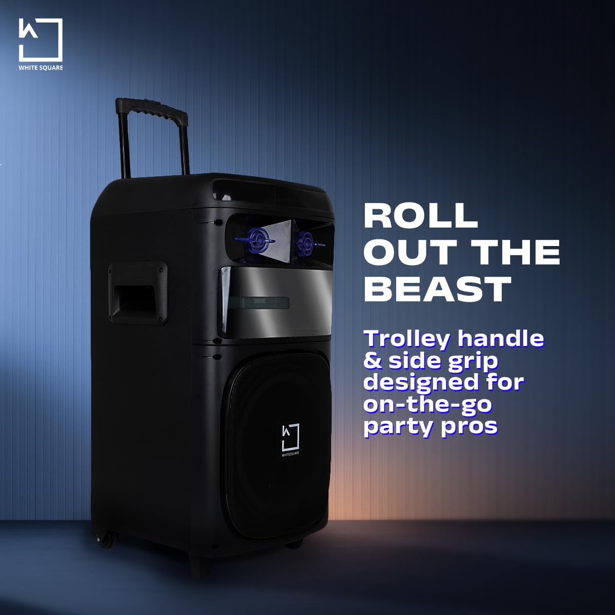 Whitesquare 120W Bluetooth Party Speaker with Dual Wireless  – 7H Playtime, Karaoke & Recording Function, Type-C Charging - 2