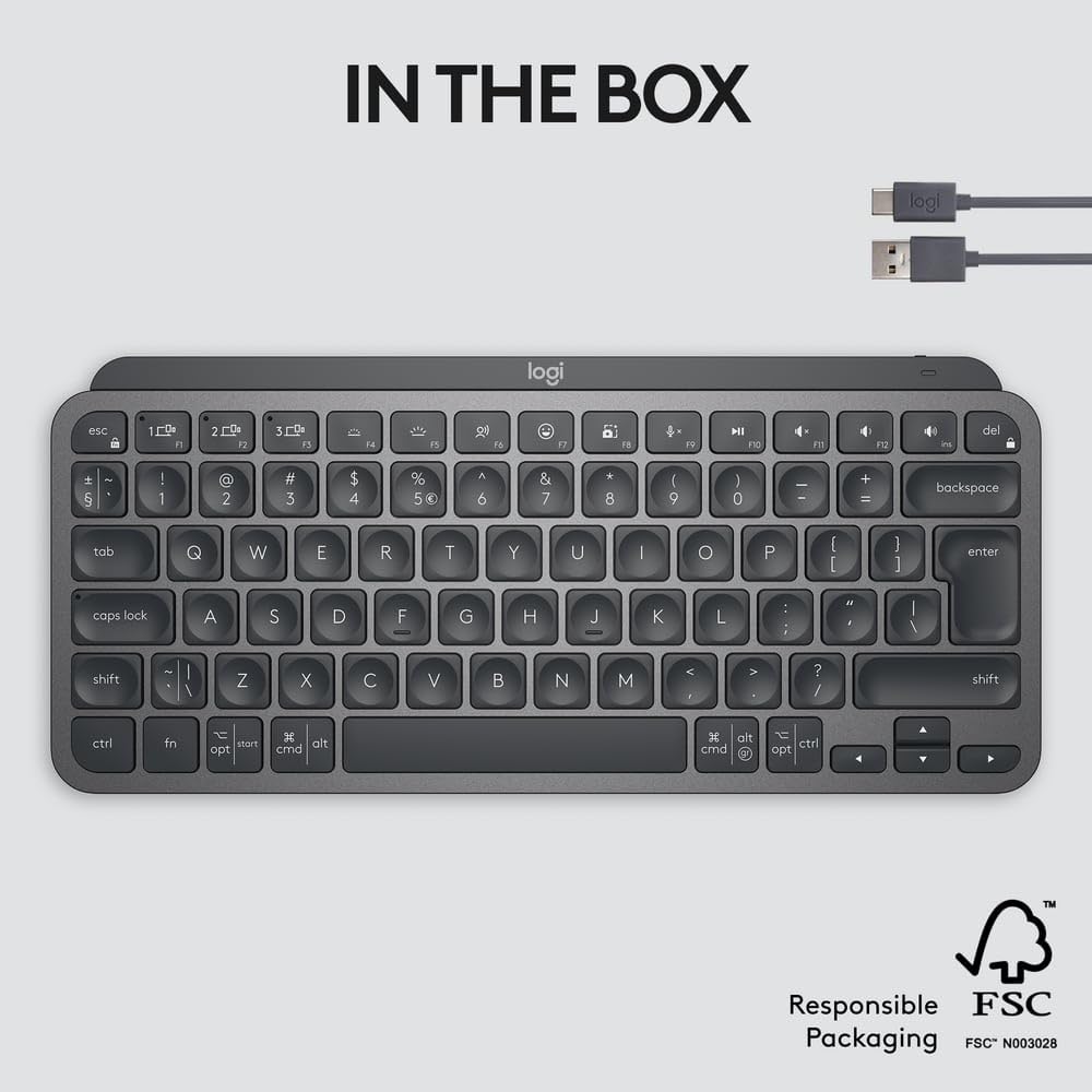 Logitech MX Keys Mini Minimalist Wireless Illuminated Keyboard, Compact, Bluetooth, Backlit Keys, USB-C, Tactile Typing, Compatible with Apple macOS, iPAd OS, Metal Build - 1