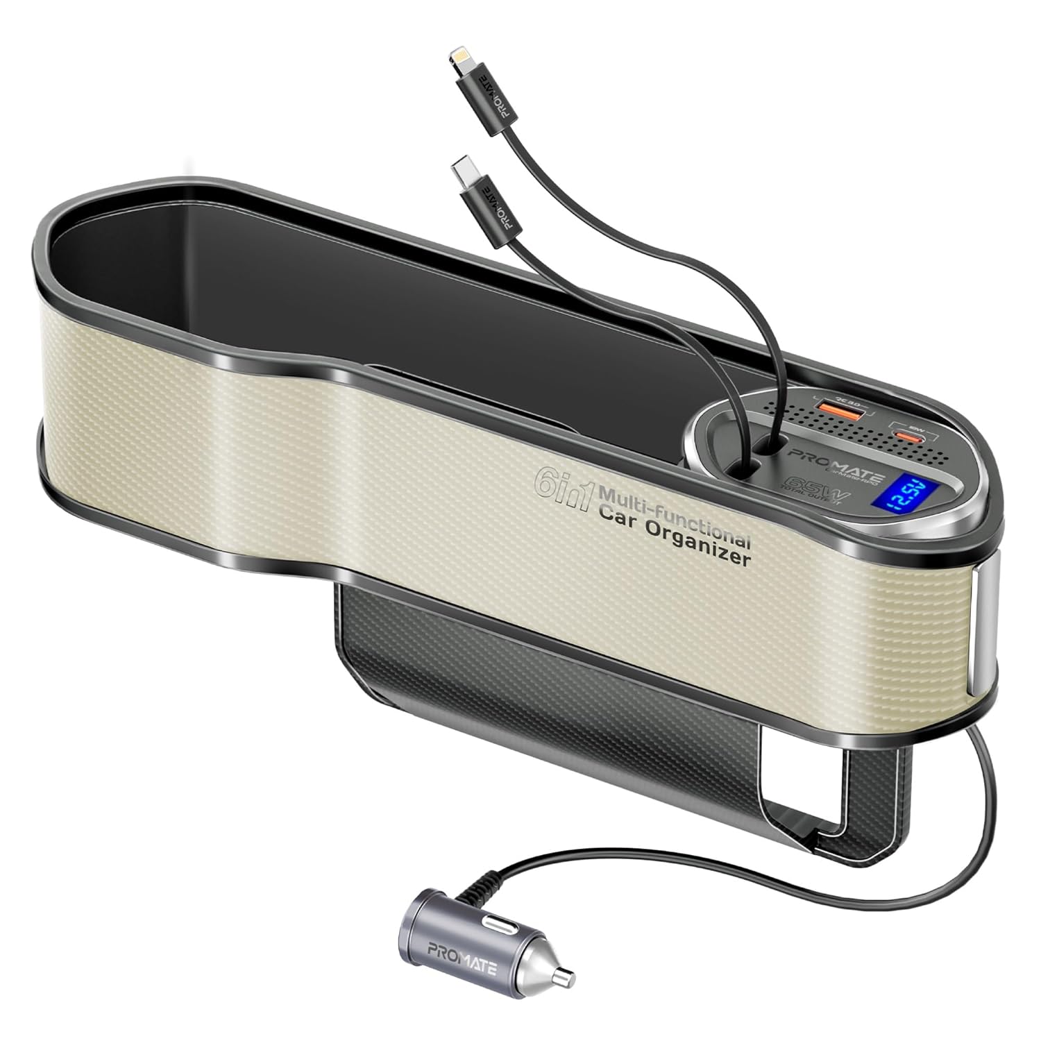 Promate CarMate 6 in 1 Multi-Functional Car Organizer, 65W Charging Station - 0