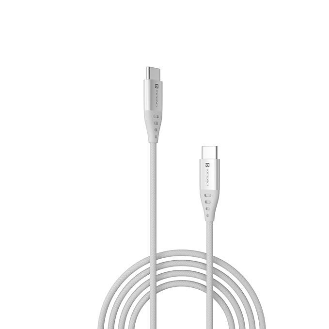 Portronics Konnect C1 60W PD Type C to Type C Data & Charging Cable with 1M Cable Length, Nylon Braided, Metal Heads - 1