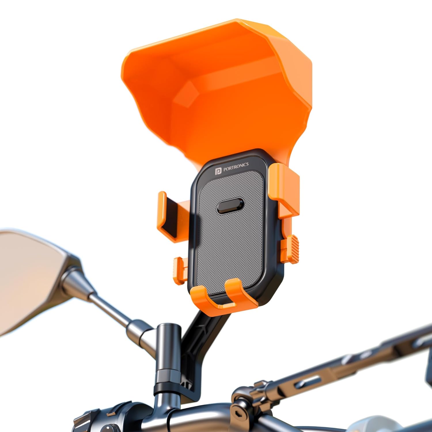 Portronics Mobike 5 Plus Mirror Mount Mobile Holder with Sunshade & Light Rain Protection - 0