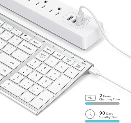 iClever Wireless Keyboard With Number Pad,Rechargeable Keyboard, Full-Size Stainless Steel Ultra Slim Keyboard - 2