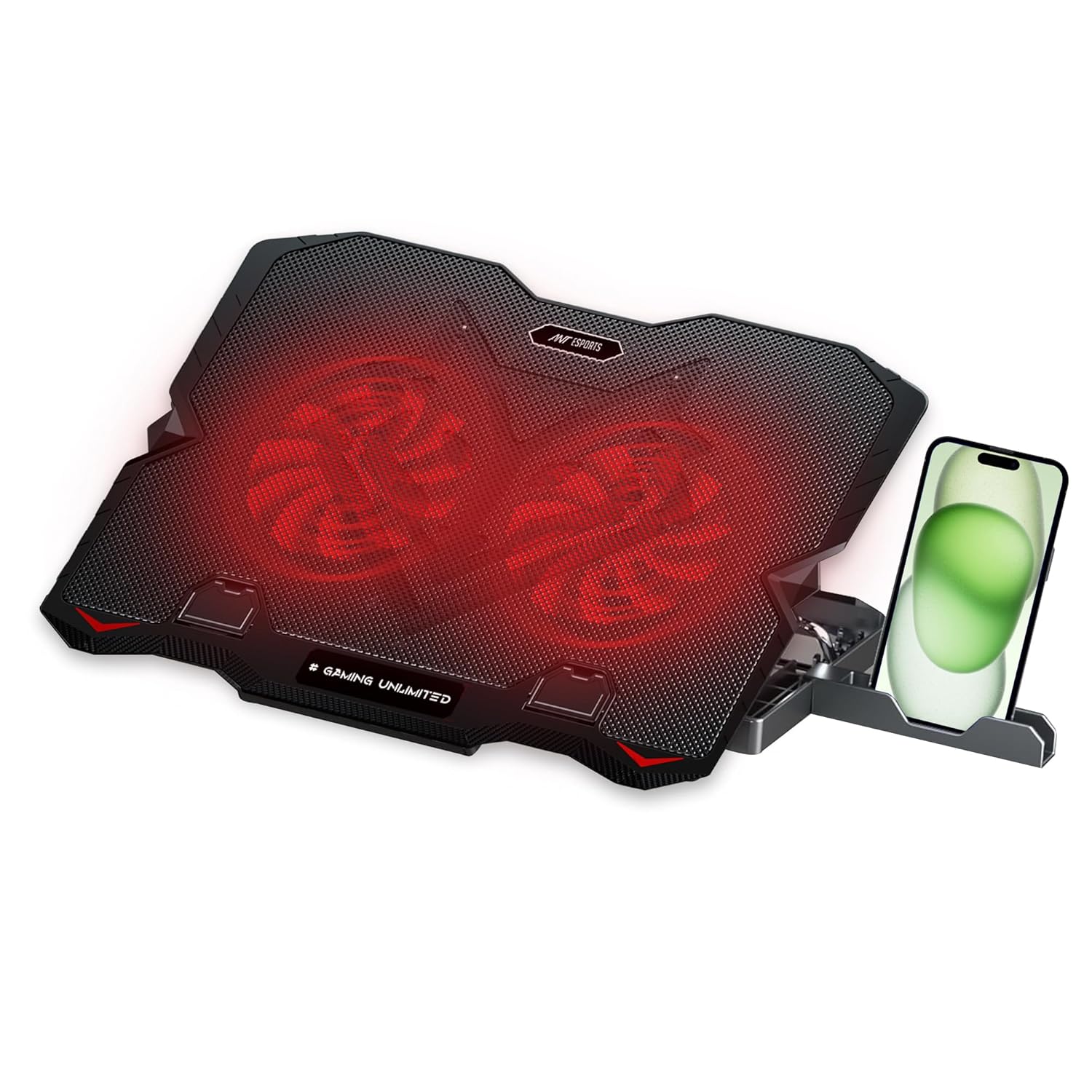 Ant Esports NC150 Ultra Slim and Sturdy Portable Laptop Cooling Pad with 2 * 1 125mm Red LED Fan, Anti Skid 5 Height Adjustable Stand - 0