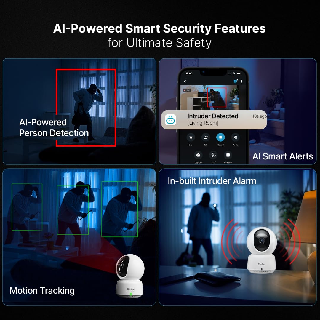 Qubo Smart 360° 3MP [2K] CCTV Camera | Wi-Fi Indoor Home Security Cam | AI Person Detection - 2