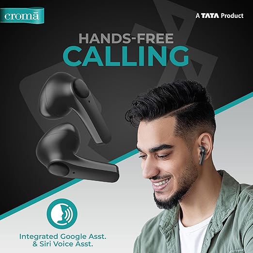 Croma True Wireless In Ear Earbuds with mic, BT V 5.0, supports voice assistant function, supports Type-C fast charging, Built in mic - 1