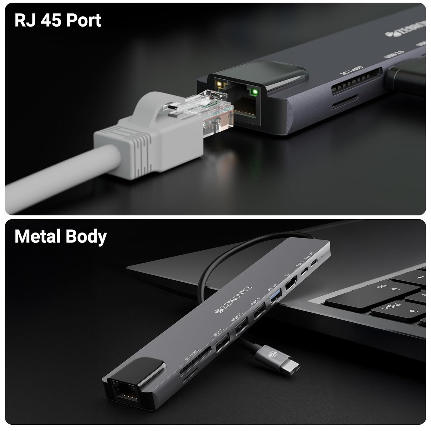 ZEBRONICS CT101, 10 in 1 Multiport HUB, 4K HDMI, 100 Watts PD Charging - 2