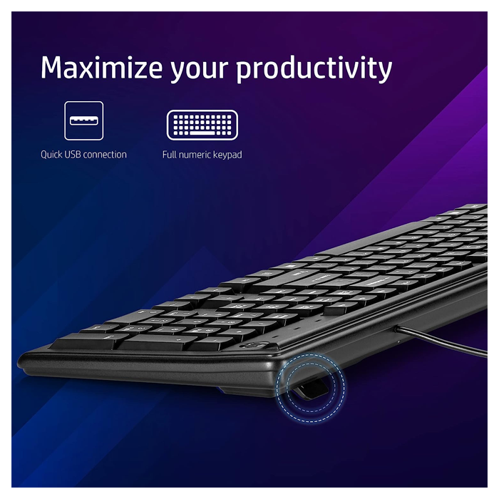 HP 100 Wired Keyboard with USB Compatibility,Numeric keypad, Full Range of 109 Key(Including 12 Function Keys and 3 Hotkeys),Adjustable Height and Con - 3