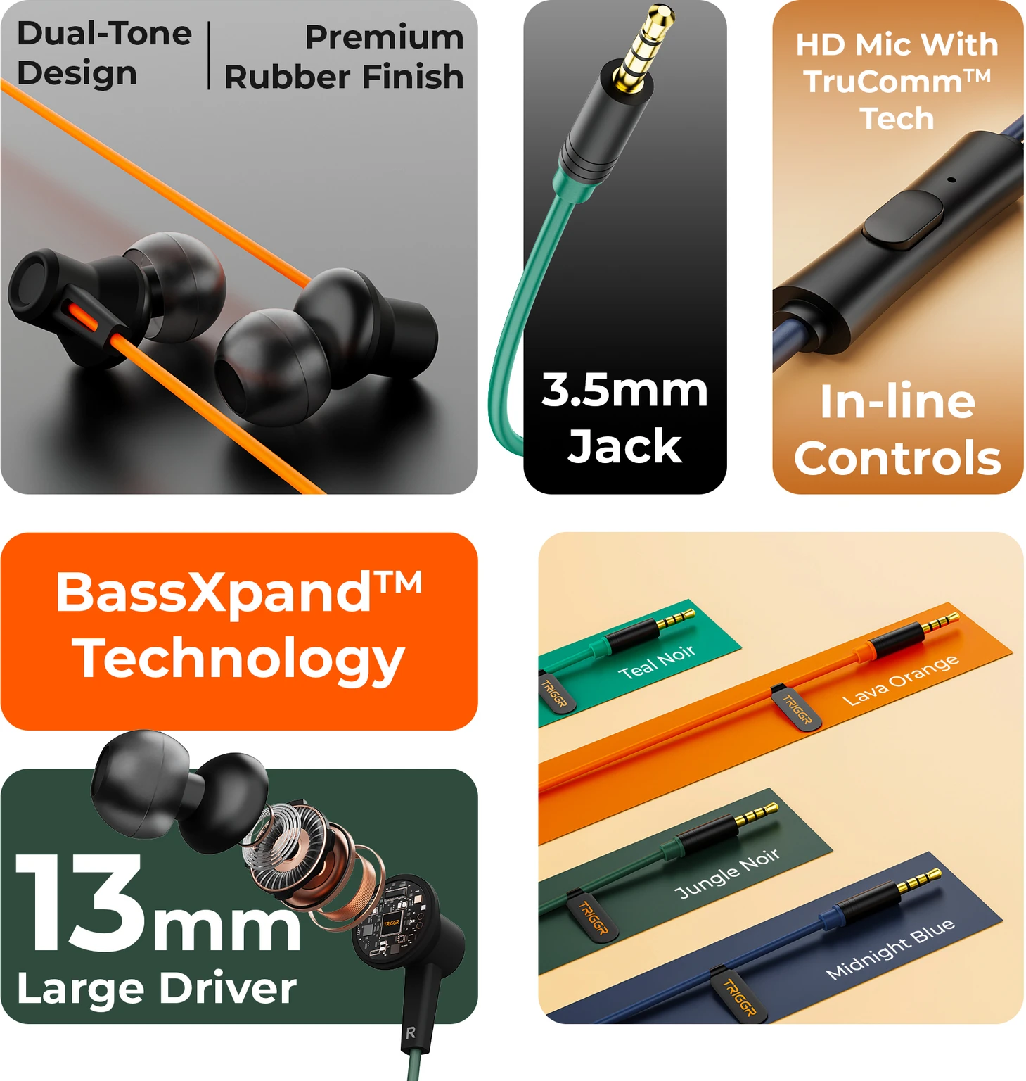 TRIGGR Blaze 3.5mm Jack Wired Earphones with 13mm Driver,In-line Controls,Rich Bass - 1