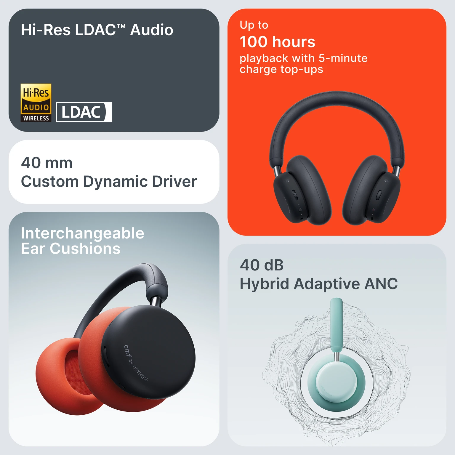 CMF by Nothing Headphone Pro | Hi-Res Audio with LDAC | 40dB Hybrid ANC | Up to 100H Playback - 2