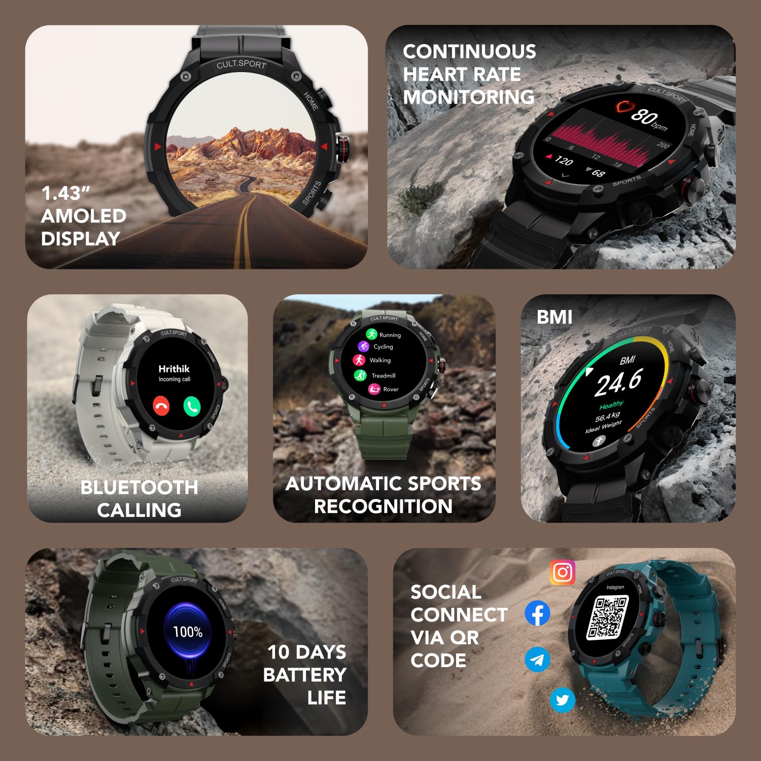 Cult Shock X 1.43" AMOLED, 420mAh Battery, 850 NITS, AOD, Bluetooth calling, Rugged Smartwatch - 1