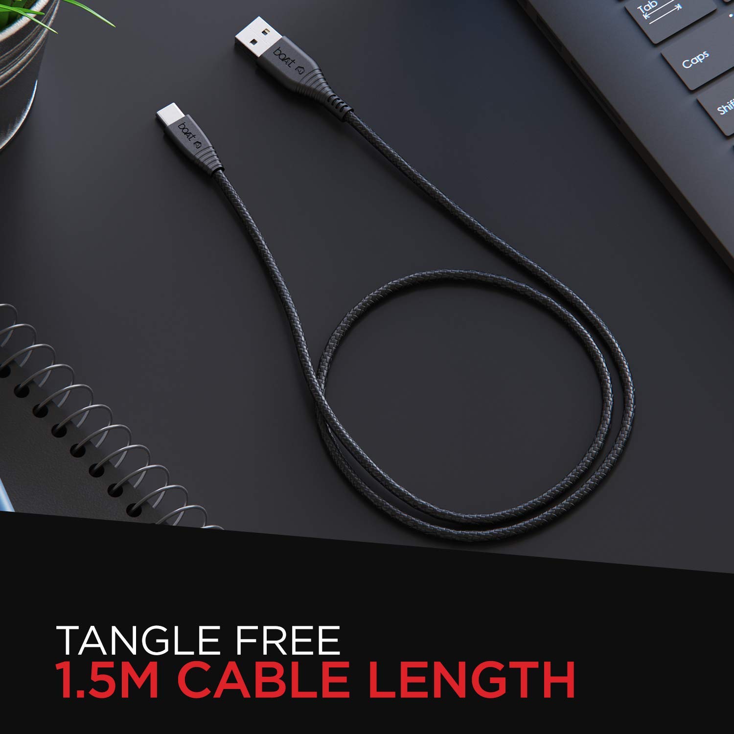 boAt Type C A325/A320 Tangle-Free, Sturdy Type C Cable, Usb Cablewith 3A - 1
