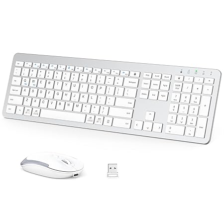 ​​iClever GK08 Wireless Keyboard and Mouse - Rechargeable Ergonomic Keyboard with Number Pad, Silent Typing, 2.4G Stable Connection - 0