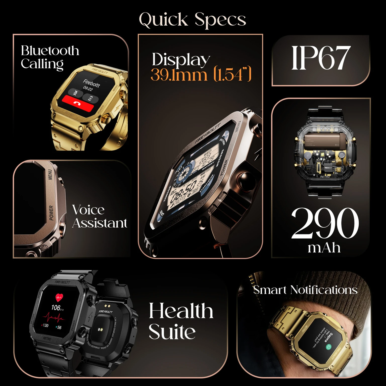 Fire-Boltt retro Smartwatch, Stainless Steel Design, Bluetooth Calling - 1