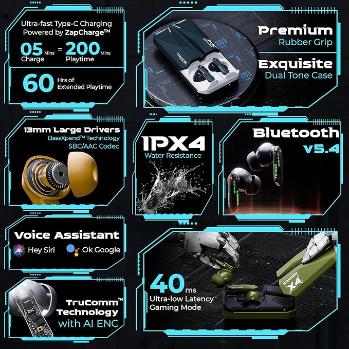 TRIGGR Kraken X4 with 13mm Drivers, 40ms Latency, ENC, 60H Battery, Rubber Finish - 1