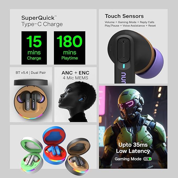 Number Super Buds 555 ANC (32db) Truly Wireless in Ear Earbuds with 66H Playtime - 1