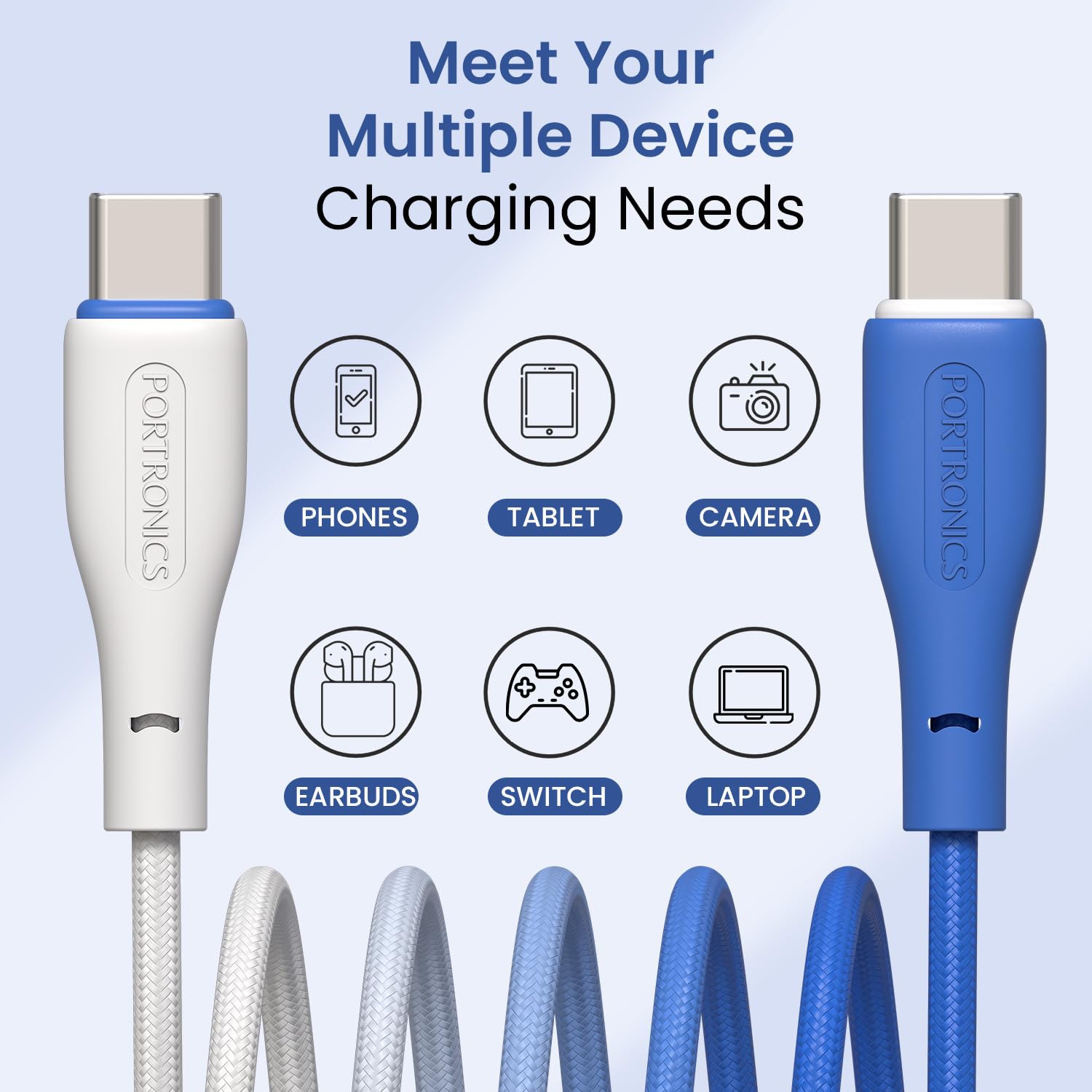 Portronics Hue x 60W Dual Tone Colour Type C to type C Fast Charging Cable - 2