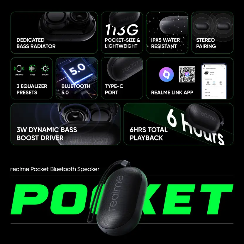 realme Pocket Speaker with Bass Radiator 3 W Bluetooth Speaker - 1