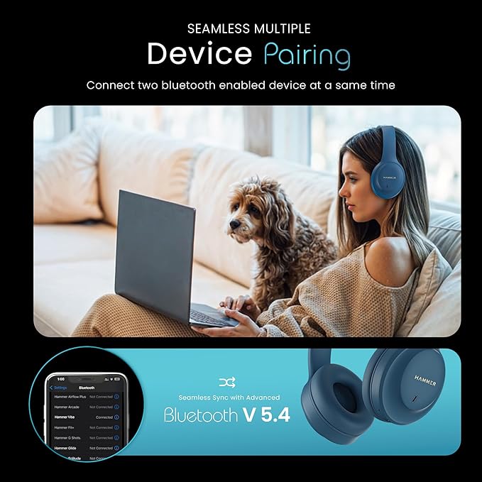 HAMMER Vibe ENC Bluetooth Headphone, 40mm Driver, Dual Pairing, 50hrs Playtime, Voice Assistant - 2