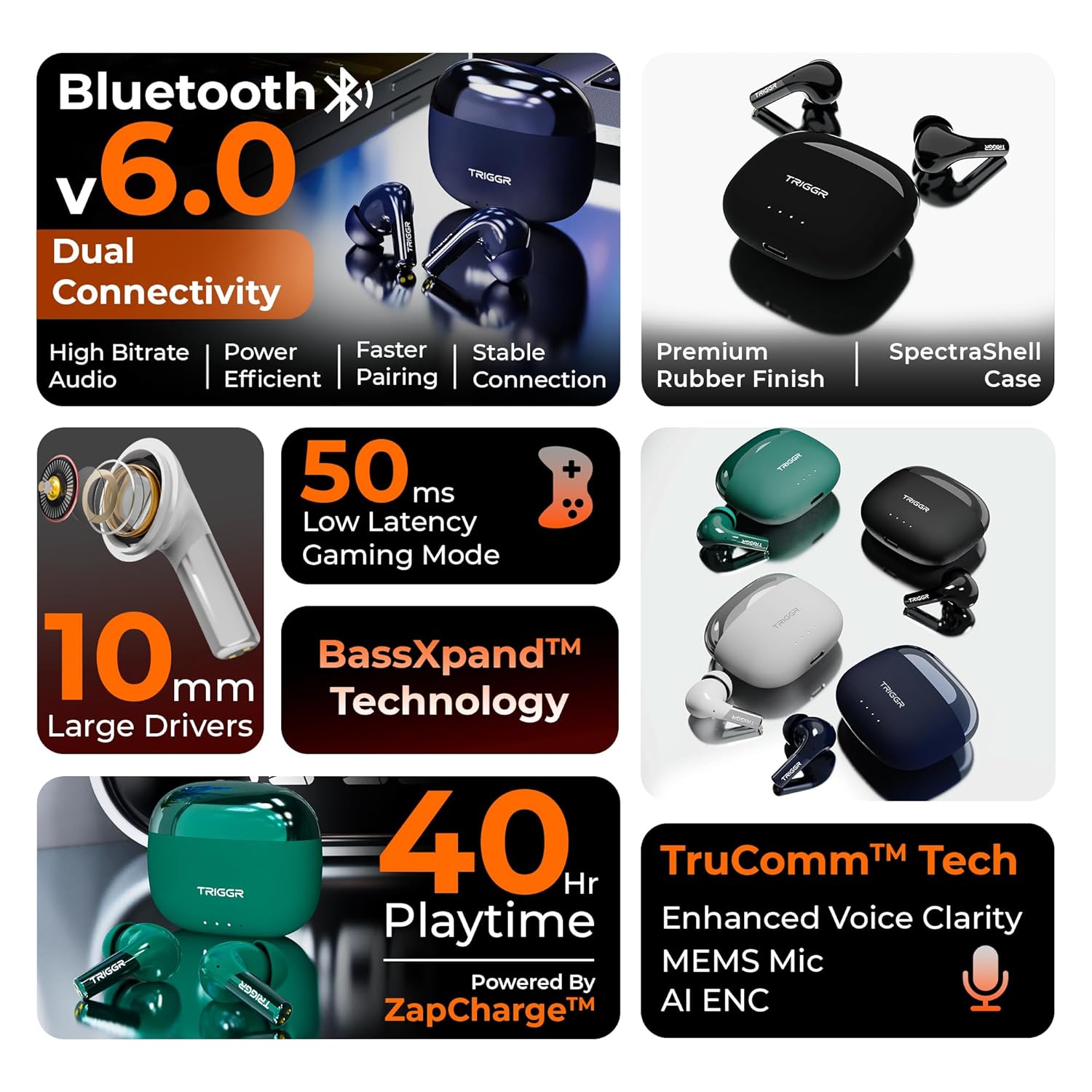 TRIGGR Opus Wireless Bluetooth Headphones with 40H Playtime, Bluetooth v6.0, ZapCharge™ Fast Charging - 1