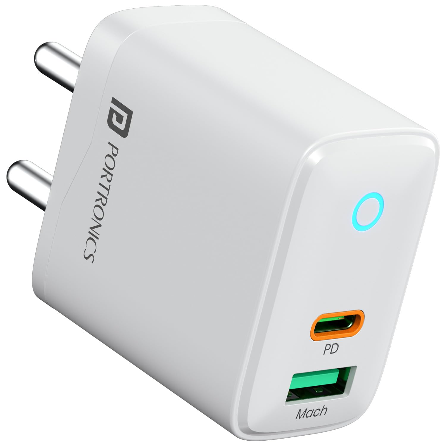 Portronics 35W Adapto 35B Dual Port Fast Charging Adaptor with Type C PD Port & USB-A Port - 0