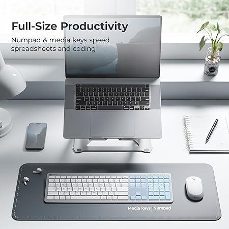 ​​iClever GK08 Wireless Keyboard and Mouse - Rechargeable Ergonomic Keyboard with Number Pad, Silent Typing, 2.4G Stable Connection - 2