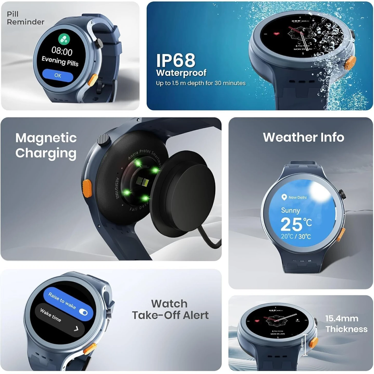 AGEasy Protec Fall Detection Smartwatch for Seniors with 4G LTE Calling, SOS Button for Emergencies, 1.28” AMOLED Display, IP68 Water Resistance, Pill Reminder & One Full Day Battery Life - 1