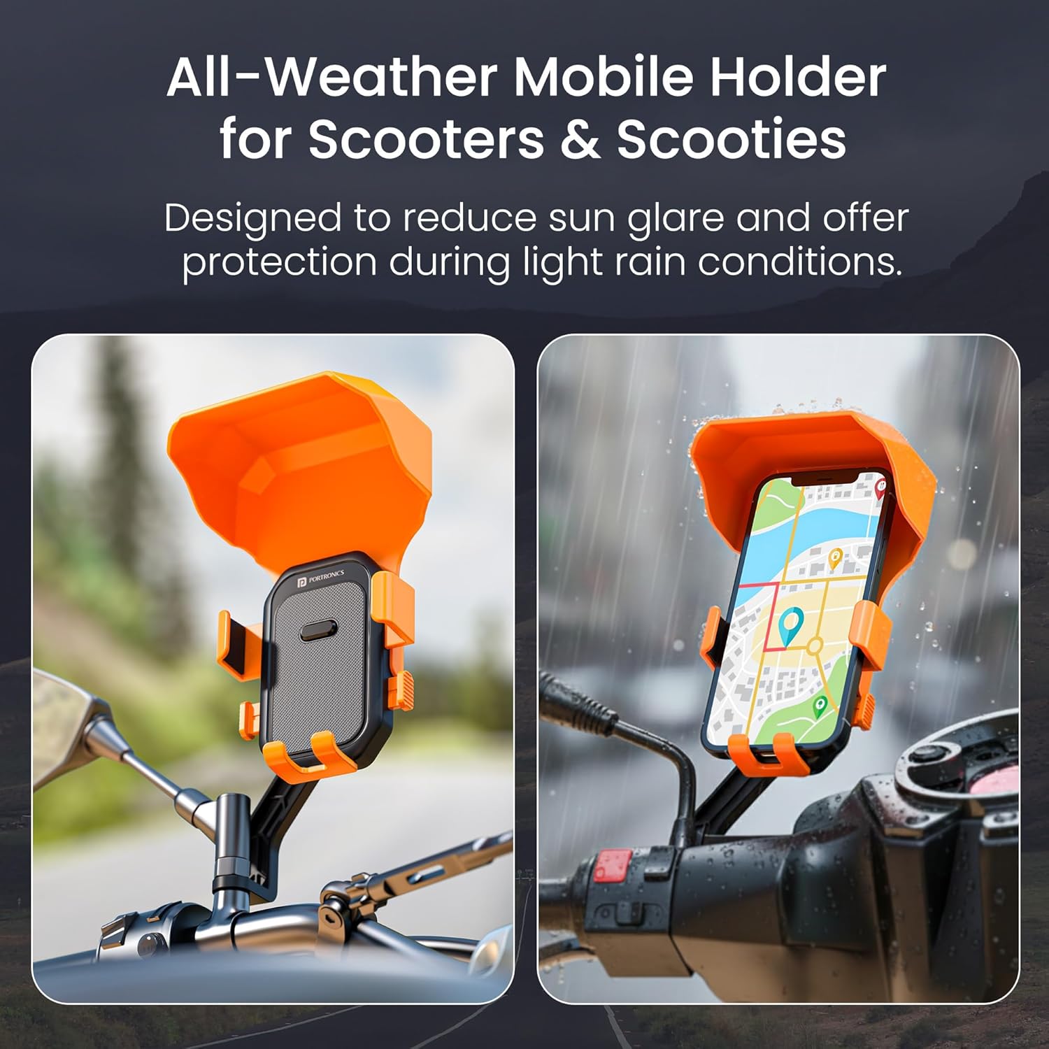 Portronics Mobike 5 Plus Mirror Mount Mobile Holder with Sunshade & Light Rain Protection - 1