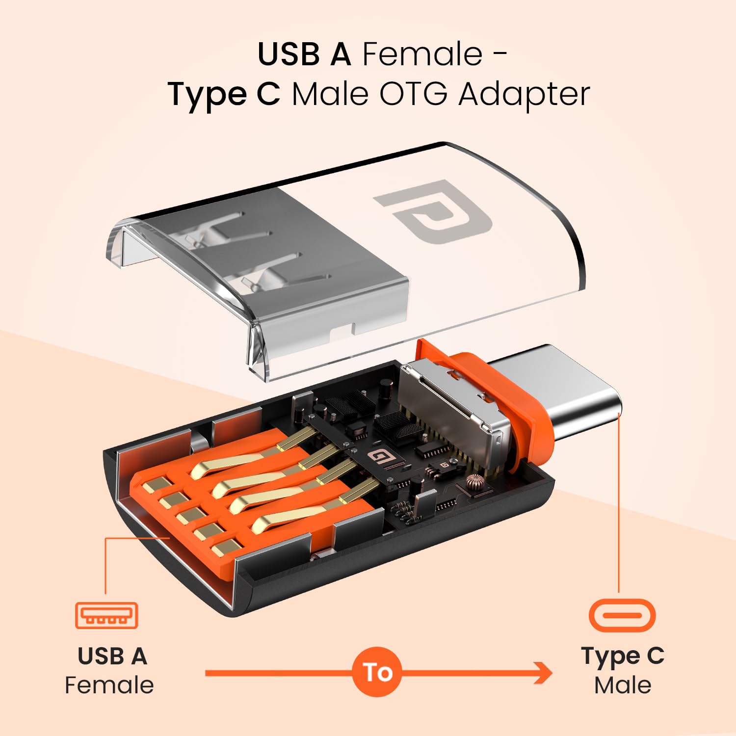 Portronics Bridge Y USB 3.0 to Type C OTG Adaptor, 10Gbps High Speed Data Transfer, Thunderbolt to USB - 1