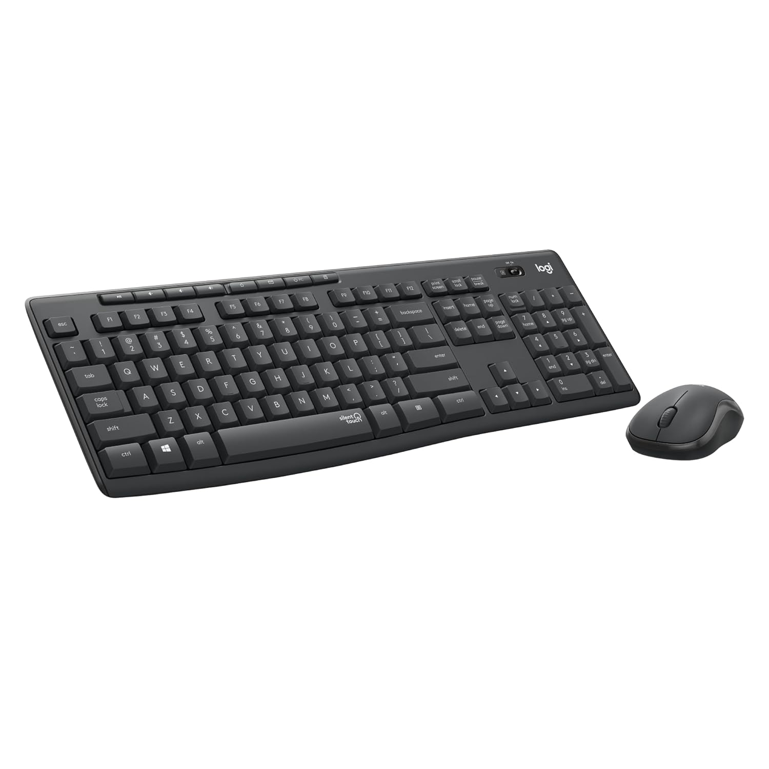 Logitech MK295 Wireless USB Keyboard and Mouse Set, SilentTouch Technology, Full Number Keyboard, Shortcut Buttons, Nano USB Receiver, 90% Less Noise - Black - 0
