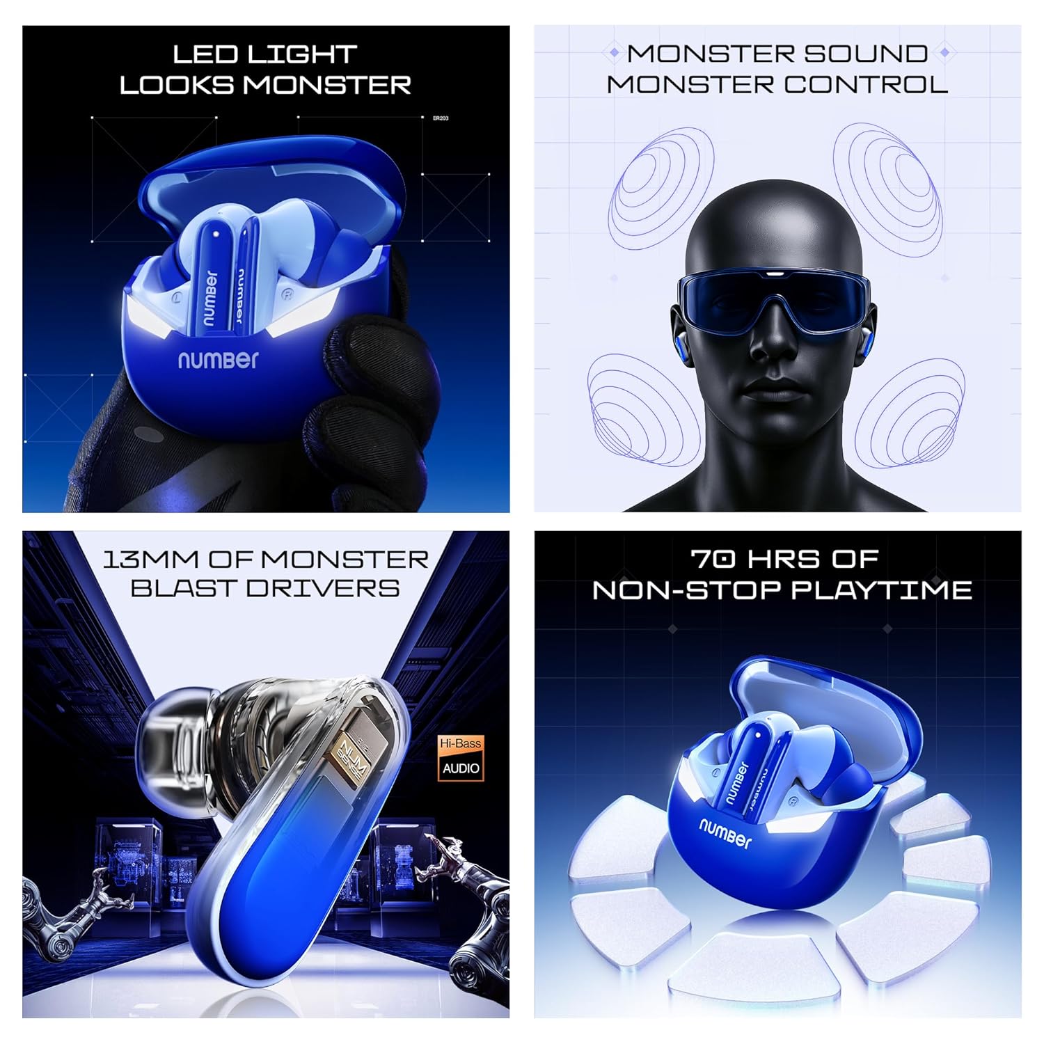 Number Super Buds GT S9 Gaming TWS, Ultra-Low Latency Gaming Earbuds with Monster Bass - 3