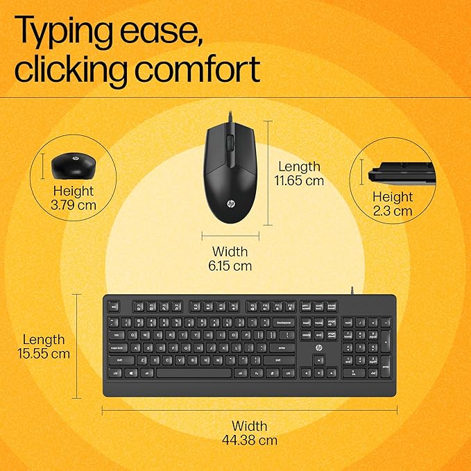 HP KM 180 Wired Mouse and Keyboard Combo, USB Plug-and-Play, 1200 dpi - 1
