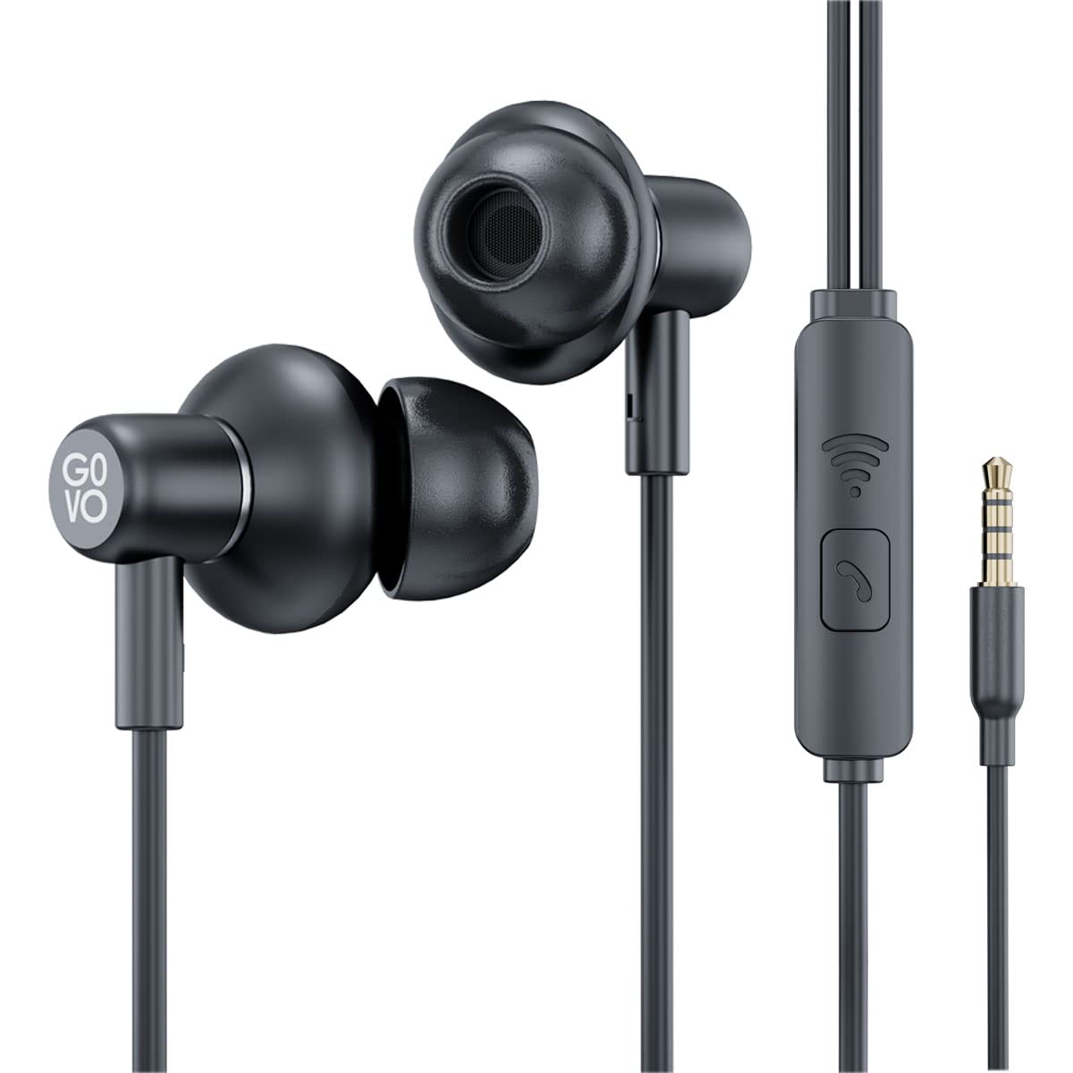 GOVO GOBASS 610 in Ear Wired Earphones with Mic for Calls, 12mm Dynamic Driver, Noise Cancellation, 3.5mm Jack (Platinum Black) Total - 0