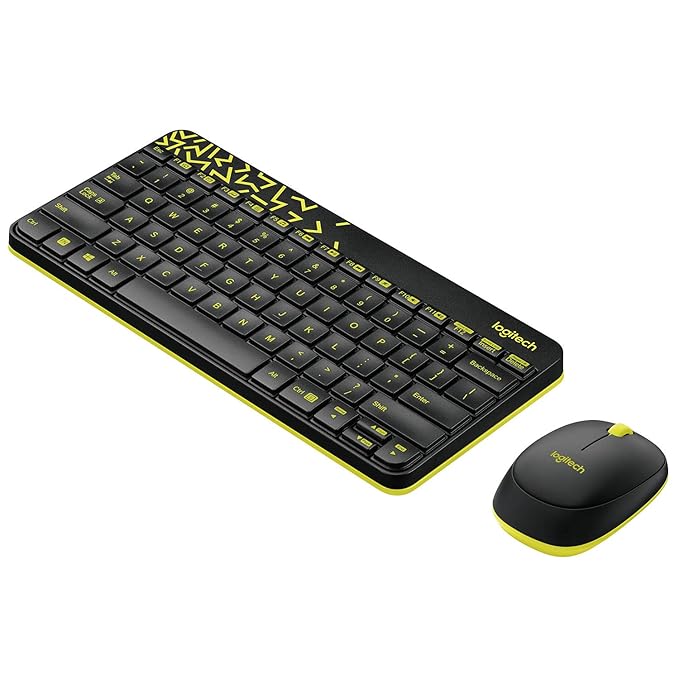 Logitech MK240 Nano Wireless Keyboard and Mouse Combo,12 Function Keys 2.4GHz Wireless, 1000DPI,Spill-Resistant Design, PC/Mac-Black/Chartreuse Yellow - 2