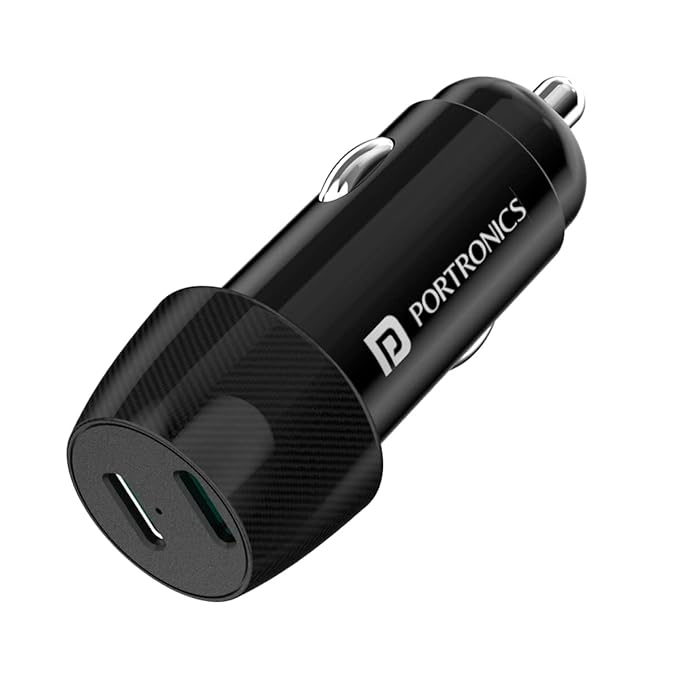 Portronics 40W Car Power 14 Fast Car Charger with Dual Type-C Output, PD Power Delivery, 40 Watts Total - 0