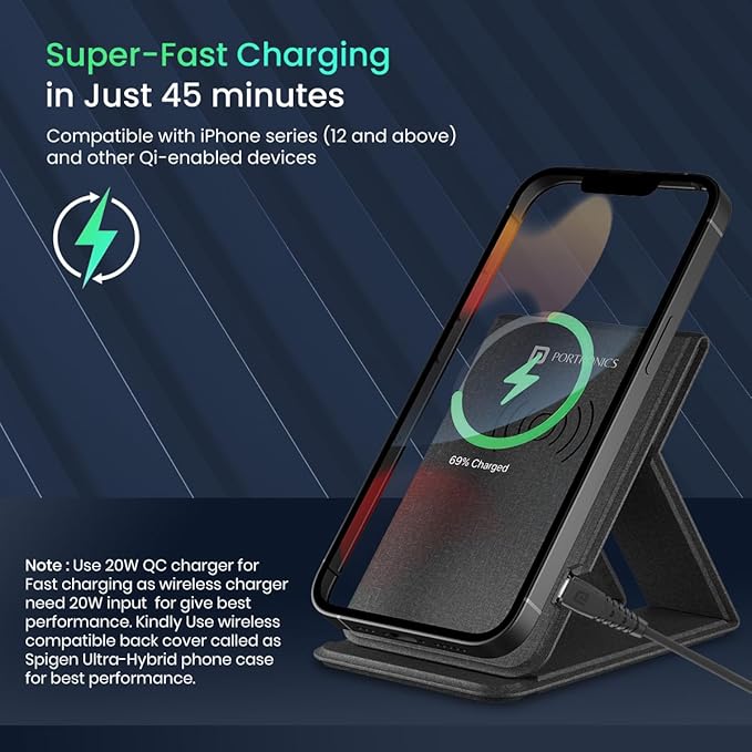 Portronics Freedom Fold 15W Foldable Wireless Charger with Premium PU Leather - 2