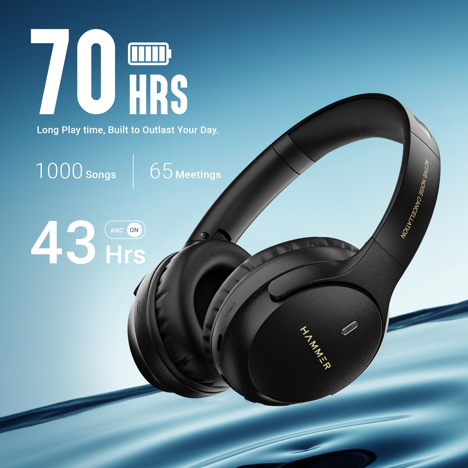HAMMER Bash Vivid ANC Wireless Bluetooth Over-Ear Headphones with 23 dB Active Noise Cancellation - 2