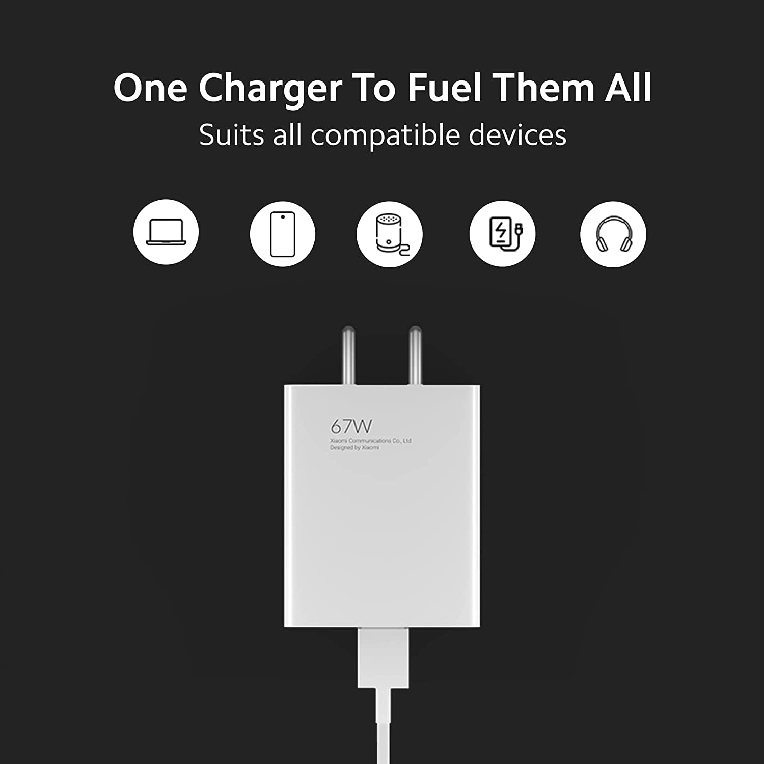 Mi 67W Sonic Charge Combo (Mi/Xiaomi/Redmi Charger, 33W Blazing Fast Output, 5V-3A/9V-3A/20V-1.35A/11V-3A/20V-3.35A/11V-6.1A, Superfast 6A Type C, Lap - 1