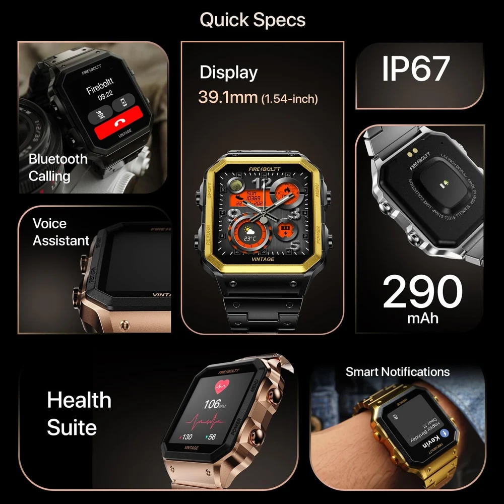 Fire-Boltt Vintage Smartwatch, Stainless Steel Design, Bluetooth Calling - 2