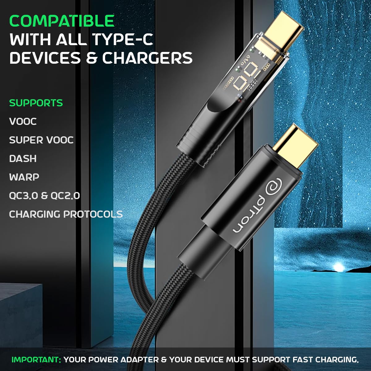 pTron Solero 80W Type-C to Type-C Fast Charging USB Cable Unbreakable Nylon Braid - 2