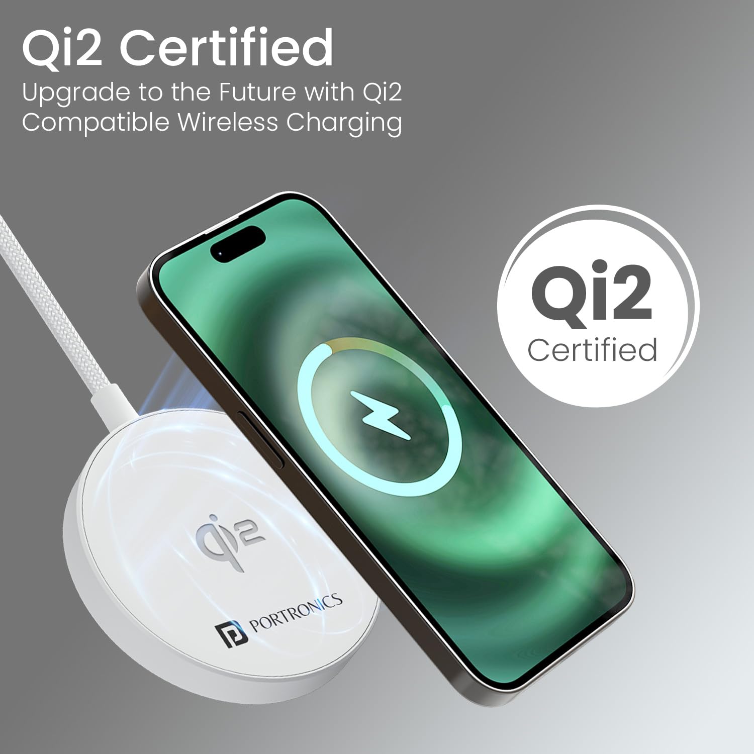 Portronics Quikk 15W Qi2 Certified Fast Charging Wireless Charger, Magnetic Compatible - 2