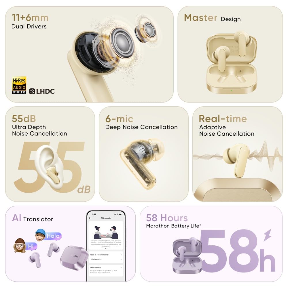 realme Buds Air 8,Dual Dynamic Bass Drivers 55dB ANC 45ms Low Latency, 360° Spatial Audio - 3