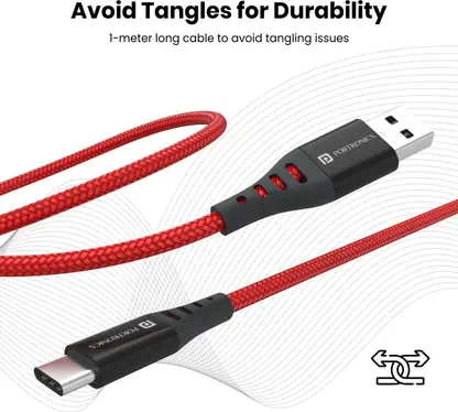 Portronics Konnect Dash 2 Type C Cable with 65W Super VOOC Flash Charge, 6.5A Output, Nylon Braided, Fast Data Sync, 1M Length - 0
