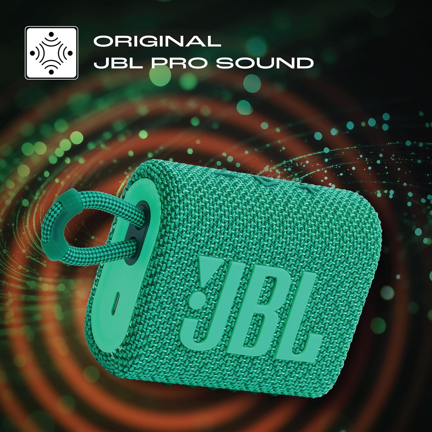 JBL Go 3, Wireless Ultra Portable Bluetooth Speaker, JBL Pro Sound, Vibrant Colors with Rugged Fabric Design, Waterproof, Type C (Without Mic, Green), - 2