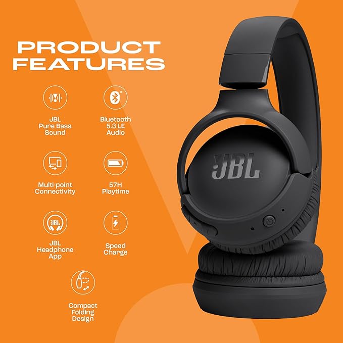 JBL Tune 520BT Wireless On Ear Headphones with Mic, Pure Bass Sound, Upto 57 Hrs Playtime, Speedcharge, Customizable Bass with Headphones - 1