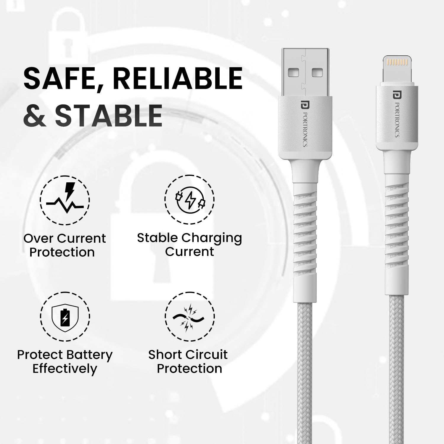 Portronics Konnect X USB to 8 Pin Cable with 3A Output, Fast Charging & Data Transfer, Nylon Braided - 1